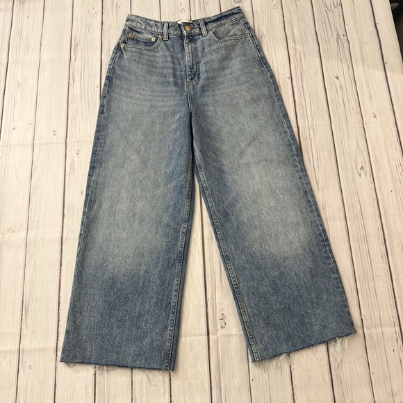 Doen Jeans Women's 27 High Rise Wide Leg Crop Raw Hem Organic Cotton Inseam 25